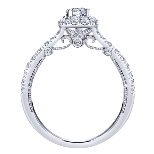 14K White Gold Round Halo Complete Diamond Engagement Ring