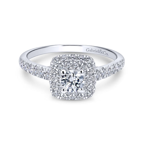 14K White Gold Round Halo Complete Diamond Engagement Ring