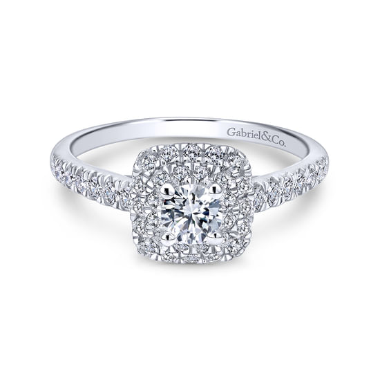 Gabriel - 14K White Gold Round Halo Complete Diamond Engagement Ring