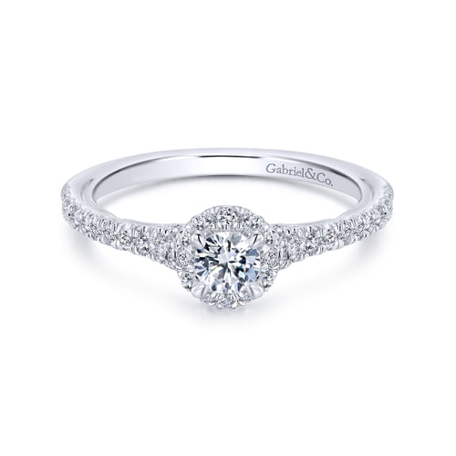 14K White Gold Round Halo Complete Diamond Engagement Ring