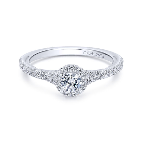 Gabriel - 14K White Gold Round Halo Complete Diamond Engagement Ring