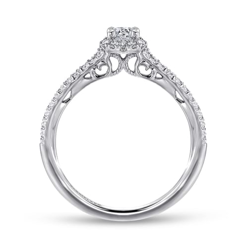 14K White Gold Round Halo Complete Diamond Engagement Ring