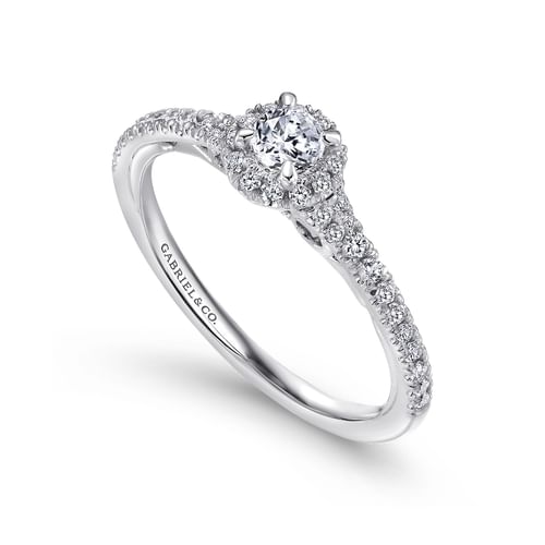 14K White Gold Round Halo Complete Diamond Engagement Ring