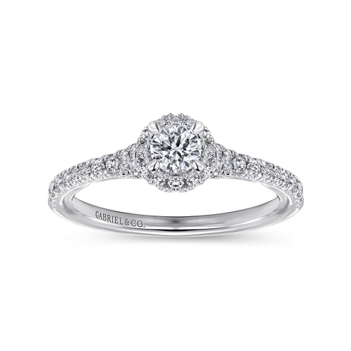 14K White Gold Round Halo Complete Diamond Engagement Ring