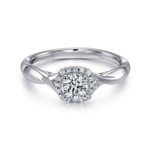 14K White Gold Round Halo Complete Diamond Engagement Ring