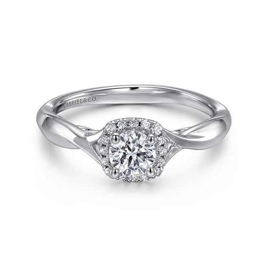 Gabriel - 14K White Gold Round Halo Complete Diamond Engagement Ring