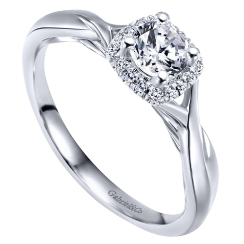 14K White Gold Round Halo Complete Diamond Engagement Ring