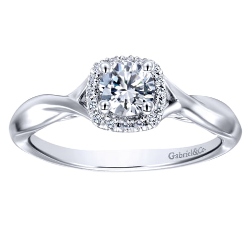 14K White Gold Round Halo Complete Diamond Engagement Ring