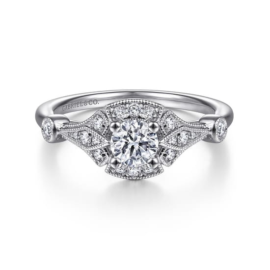 Gabriel - 14K White Gold Round Halo Complete Diamond Engagement Ring