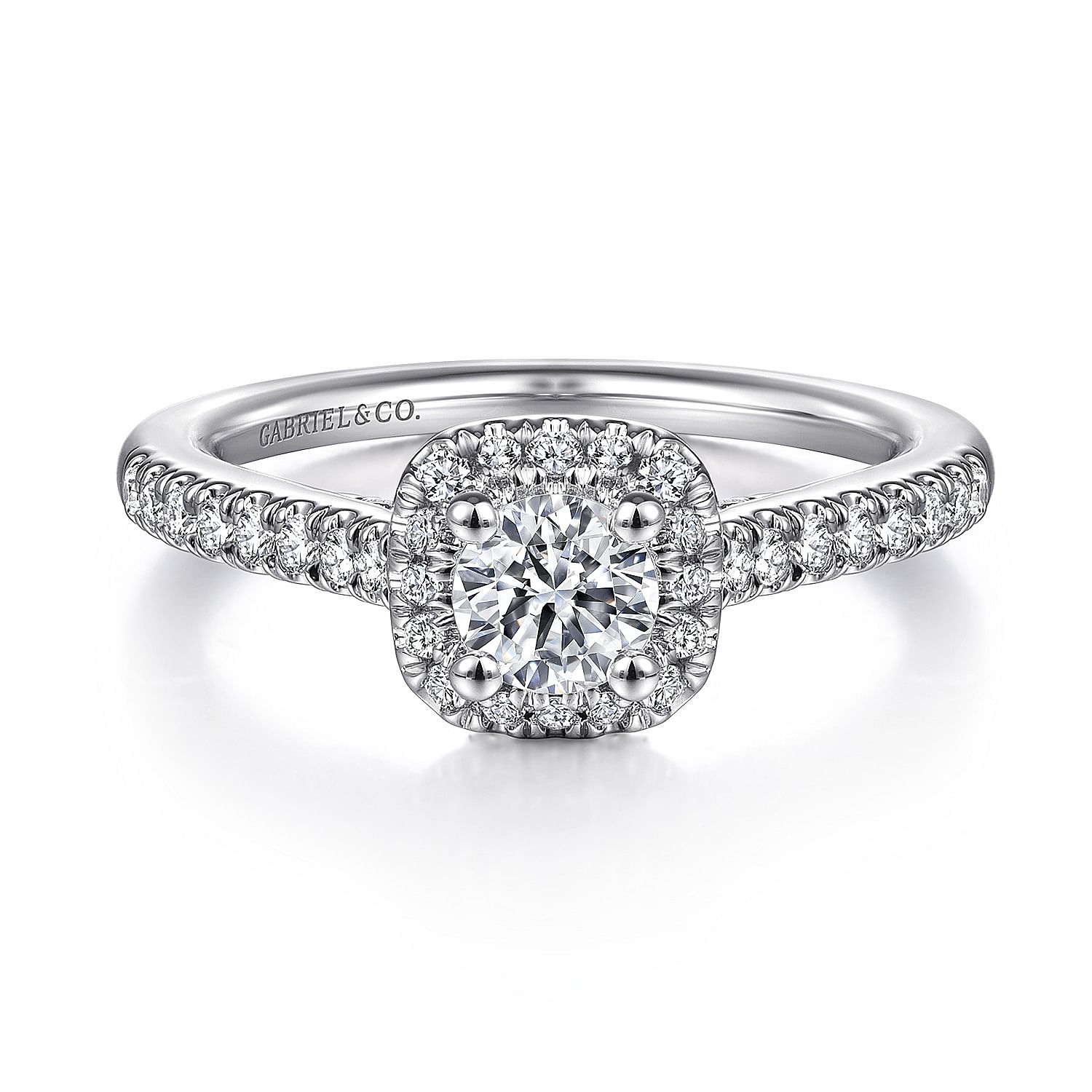 14K White Gold Round Halo Complete Diamond Engagement Ring