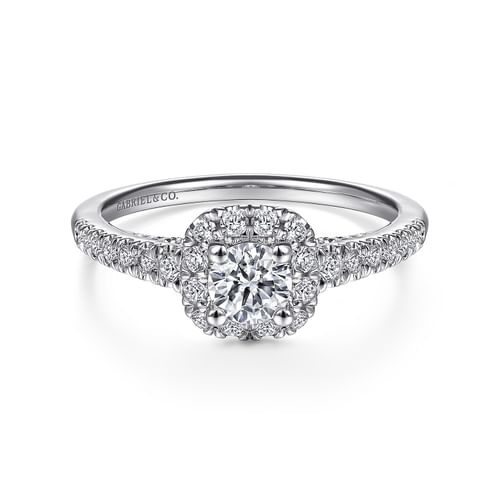 14K White Gold Round Halo Complete Diamond Engagement Ring