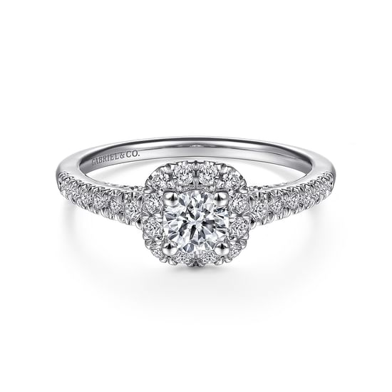Gabriel - 14K White Gold Round Halo Complete Diamond Engagement Ring