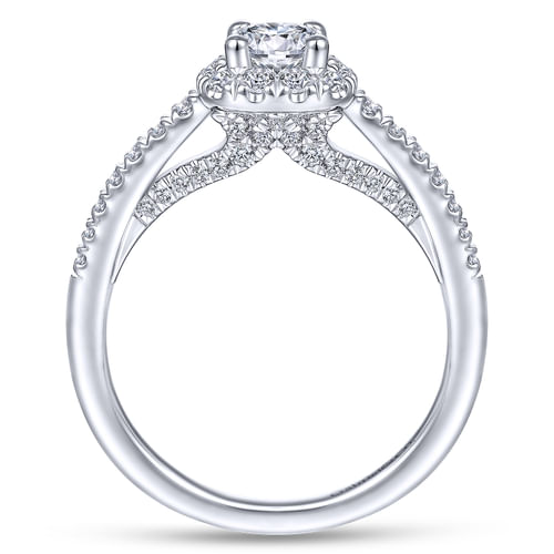14K White Gold Round Halo Complete Diamond Engagement Ring