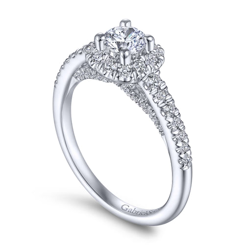 14K White Gold Round Halo Complete Diamond Engagement Ring