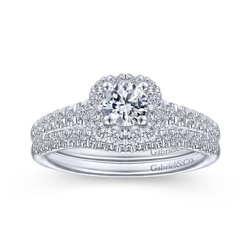 14K White Gold Round Halo Complete Diamond Engagement Ring