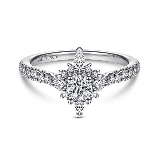 Gabriel - 14K White Gold Round Halo Complete Diamond Engagement Ring