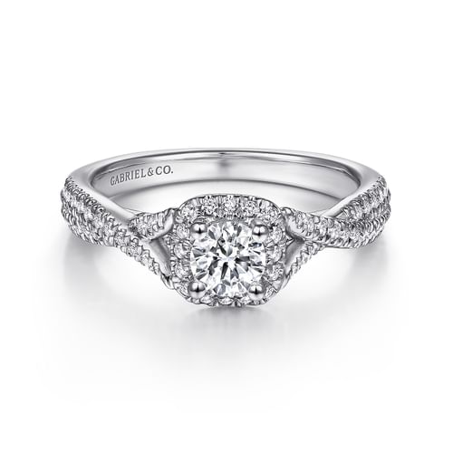 14K White Gold Round Halo Complete Diamond Engagement Ring