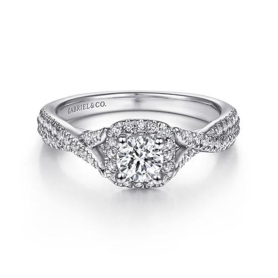 Gabriel - 14K White Gold Round Halo Complete Diamond Engagement Ring