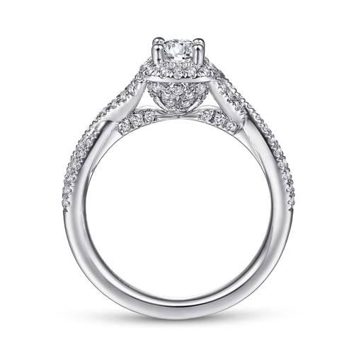 14K White Gold Round Halo Complete Diamond Engagement Ring