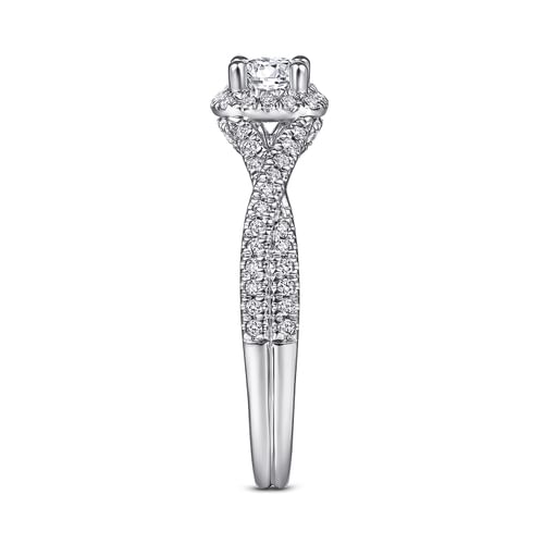 14K White Gold Round Halo Complete Diamond Engagement Ring