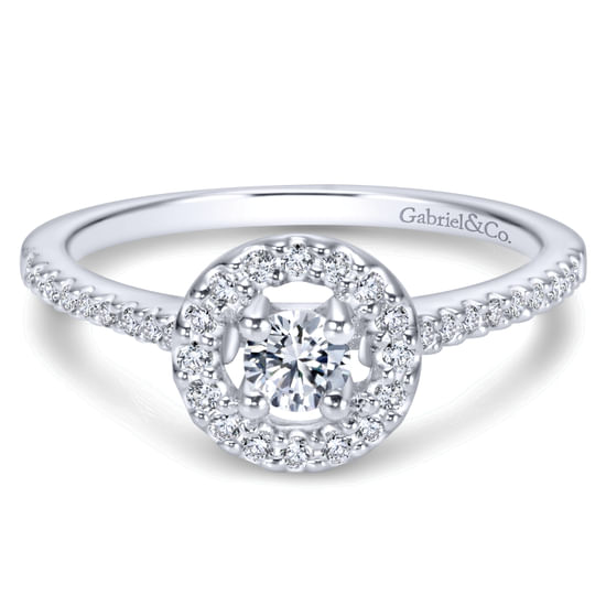 Gabriel - 14K White Gold Round Halo Complete Diamond Engagement Ring
