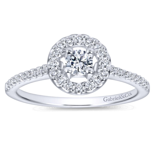 14K White Gold Round Halo Complete Diamond Engagement Ring