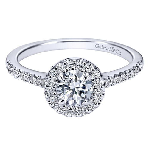 14K White Gold Round Halo Complete Diamond Engagement Ring