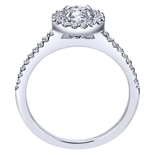 14K White Gold Round Halo Complete Diamond Engagement Ring