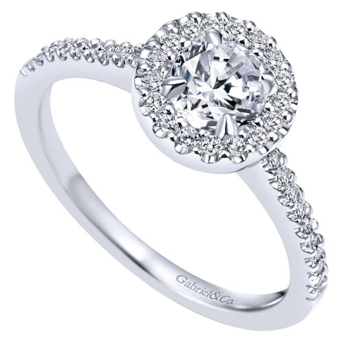 14K White Gold Round Halo Complete Diamond Engagement Ring