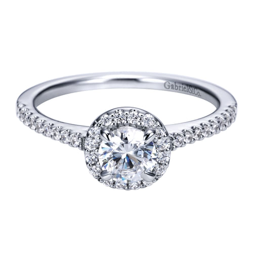 14K White Gold Round Halo Complete Diamond Engagement Ring