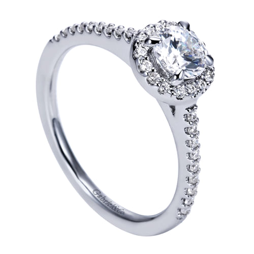 14K White Gold Round Halo Complete Diamond Engagement Ring