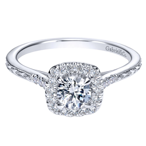 14K White Gold Round Halo Complete Diamond Engagement Ring
