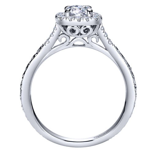 14K White Gold Round Halo Complete Diamond Engagement Ring