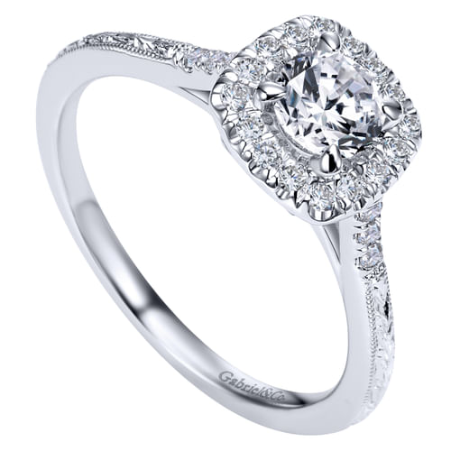 14K White Gold Round Halo Complete Diamond Engagement Ring