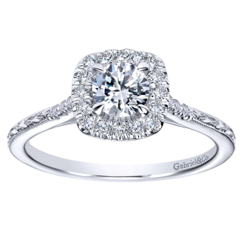 14K White Gold Round Halo Complete Diamond Engagement Ring