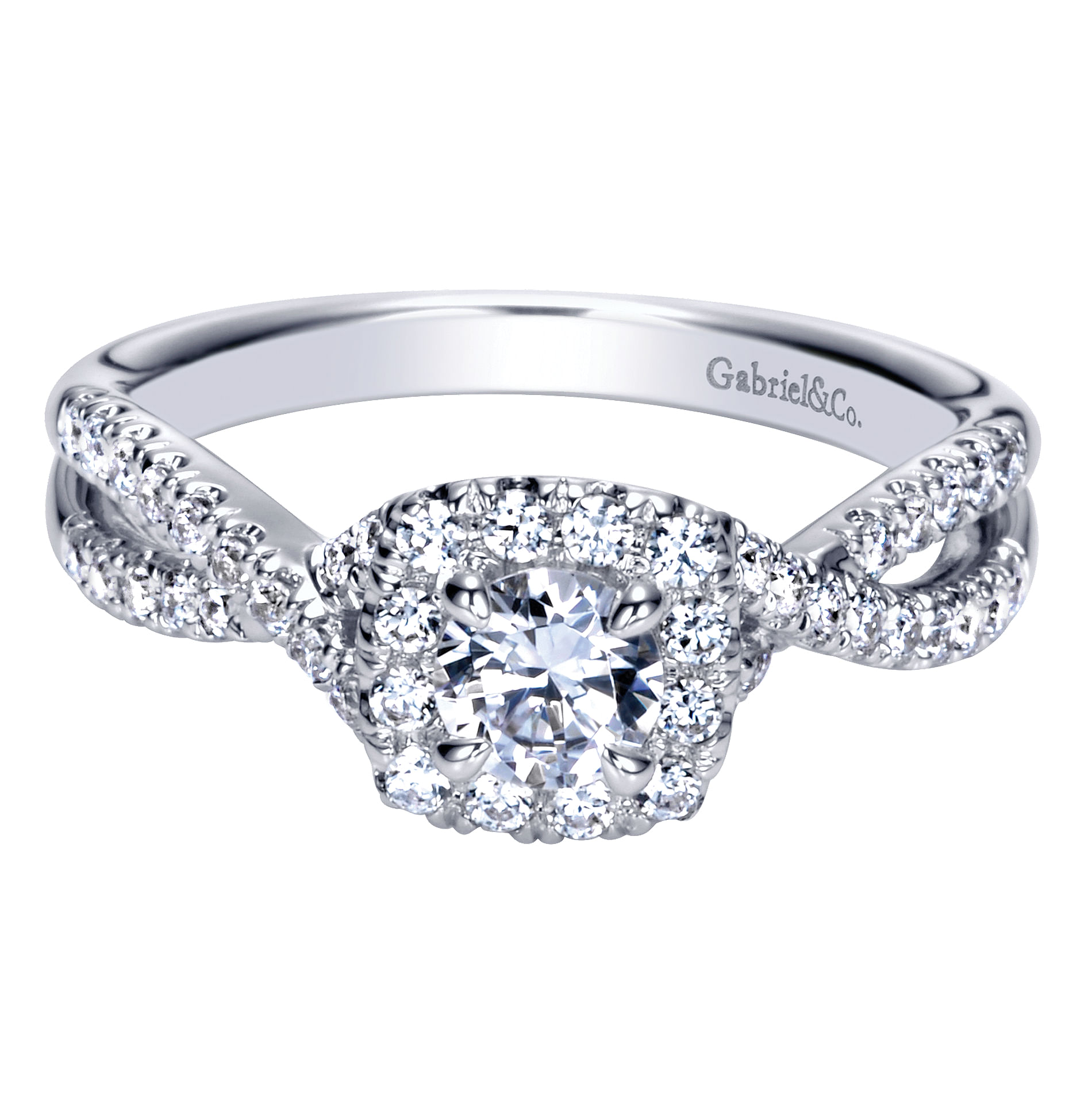 Gabriel - 14K White Gold Round Halo Complete Diamond Engagement Ring
