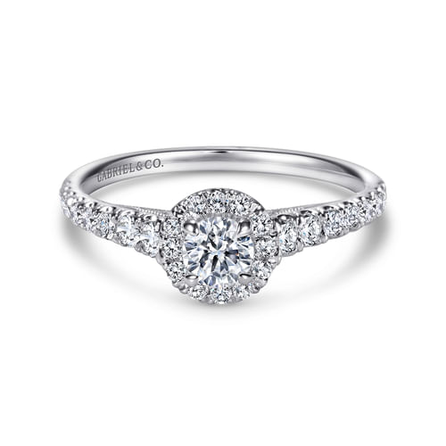 14K White Gold Round Halo Complete Diamond Engagement Ring