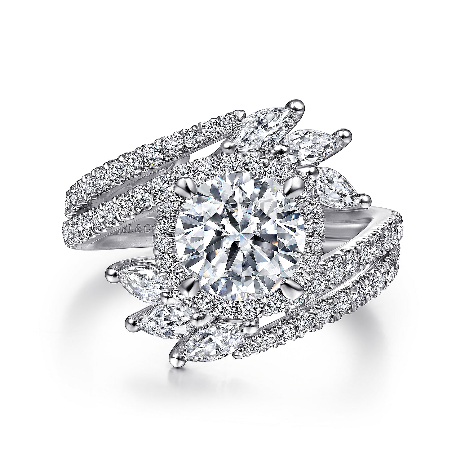 Gabriel - 14K White Gold Round Halo Diamond Bypass Engagement Ring