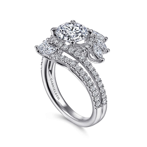 14K White Gold Round Halo Diamond Bypass Engagement Ring