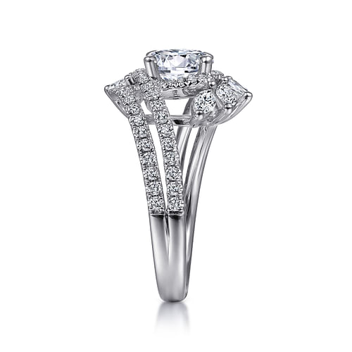 14K White Gold Round Halo Diamond Bypass Engagement Ring