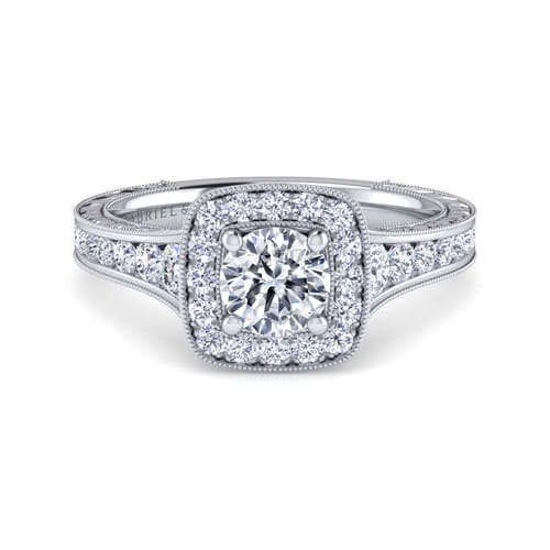 14K White Gold Round Halo Diamond Channel Set Engagement Ring