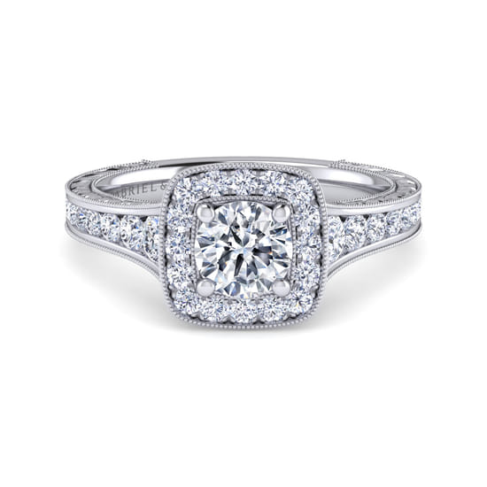 Gabriel - 14K White Gold Round Halo Diamond Channel Set Engagement Ring