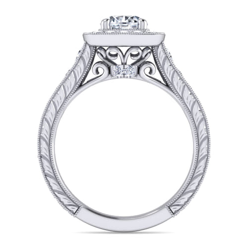 14K White Gold Round Halo Diamond Channel Set Engagement Ring