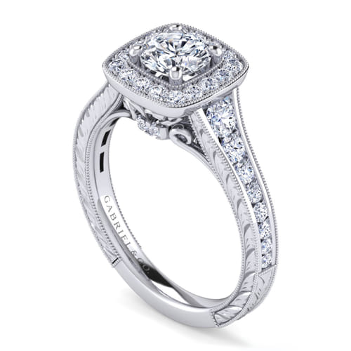 14K White Gold Round Halo Diamond Channel Set Engagement Ring