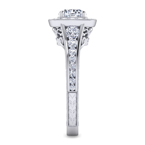 14K White Gold Round Halo Diamond Channel Set Engagement Ring
