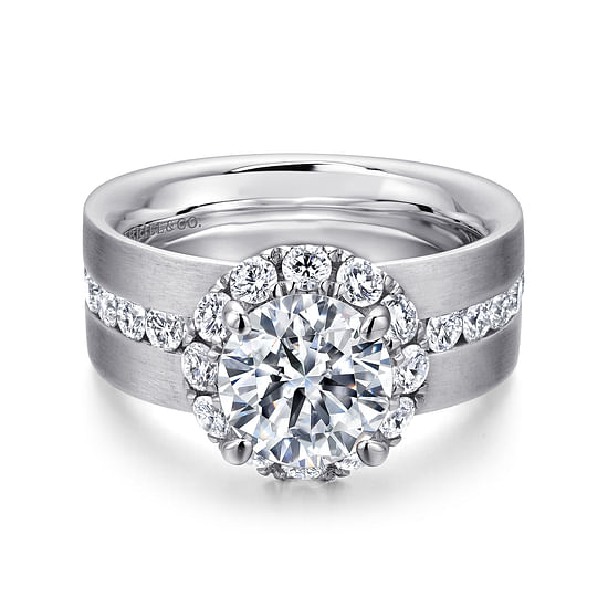 Gabriel - 14K White Gold Round Halo Diamond Channel Set Engagement Ring