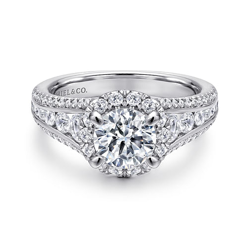 14K White Gold Round Halo Diamond Channel Set Engagement Ring