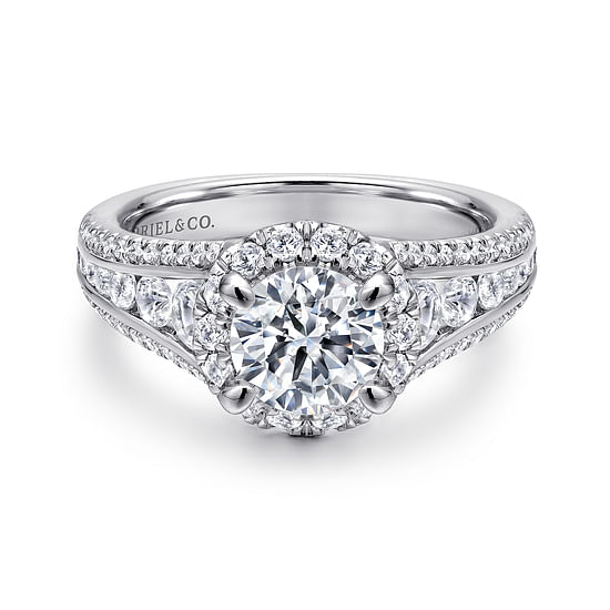 Gabriel - 14K White Gold Round Halo Diamond Channel Set Engagement Ring