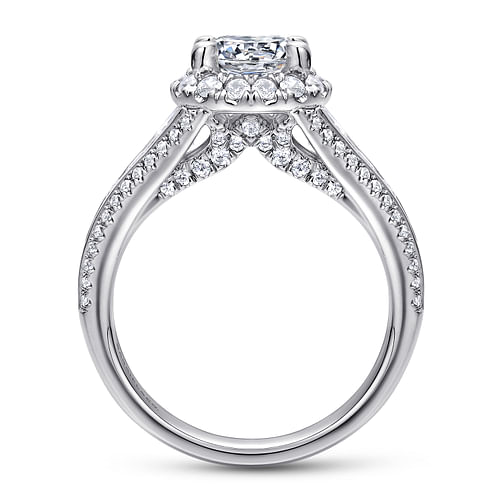 14K White Gold Round Halo Diamond Channel Set Engagement Ring