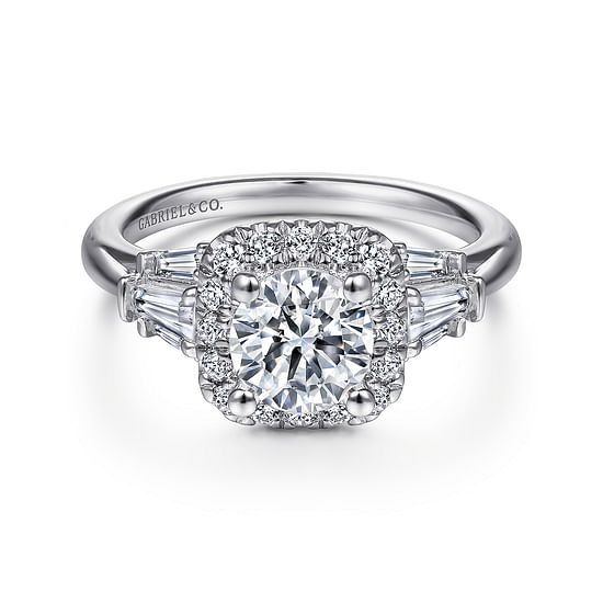 Gabriel - 14K White Gold Round Halo Diamond Channel Set Engagement Ring